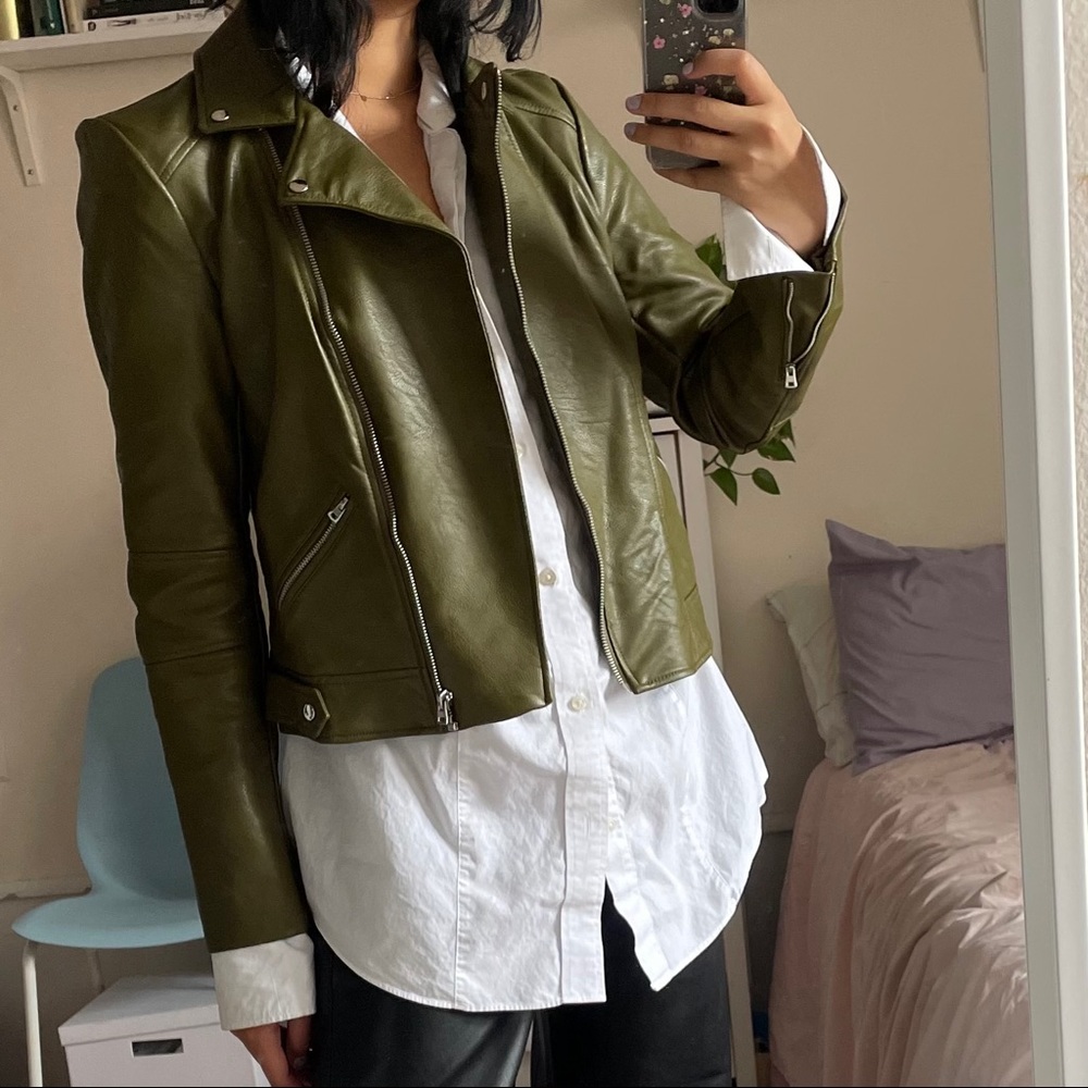 Olive green faux leather jacket